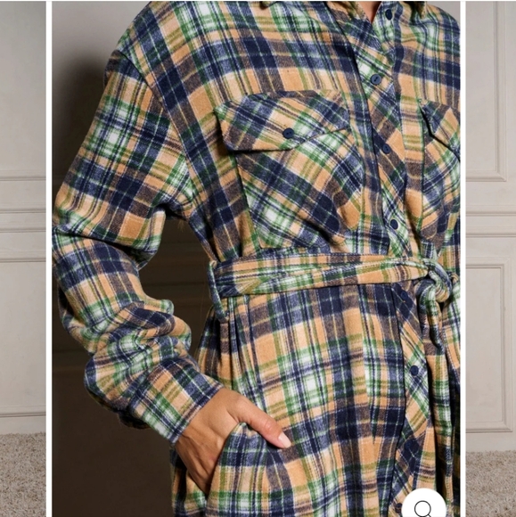 💕14 WOMEN'S LONG SLEEVE BUTTON UP SELF TIE PLAID MIDI DRESS LIVE! - Picture 2 of 4